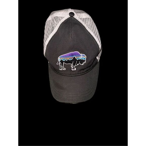 VERY NICE UNISEX PREOWNED PATAGONIA GREY BUFFALO TRUCKER HAT ADJUSTABLE Mountain - Picture 1 of 8